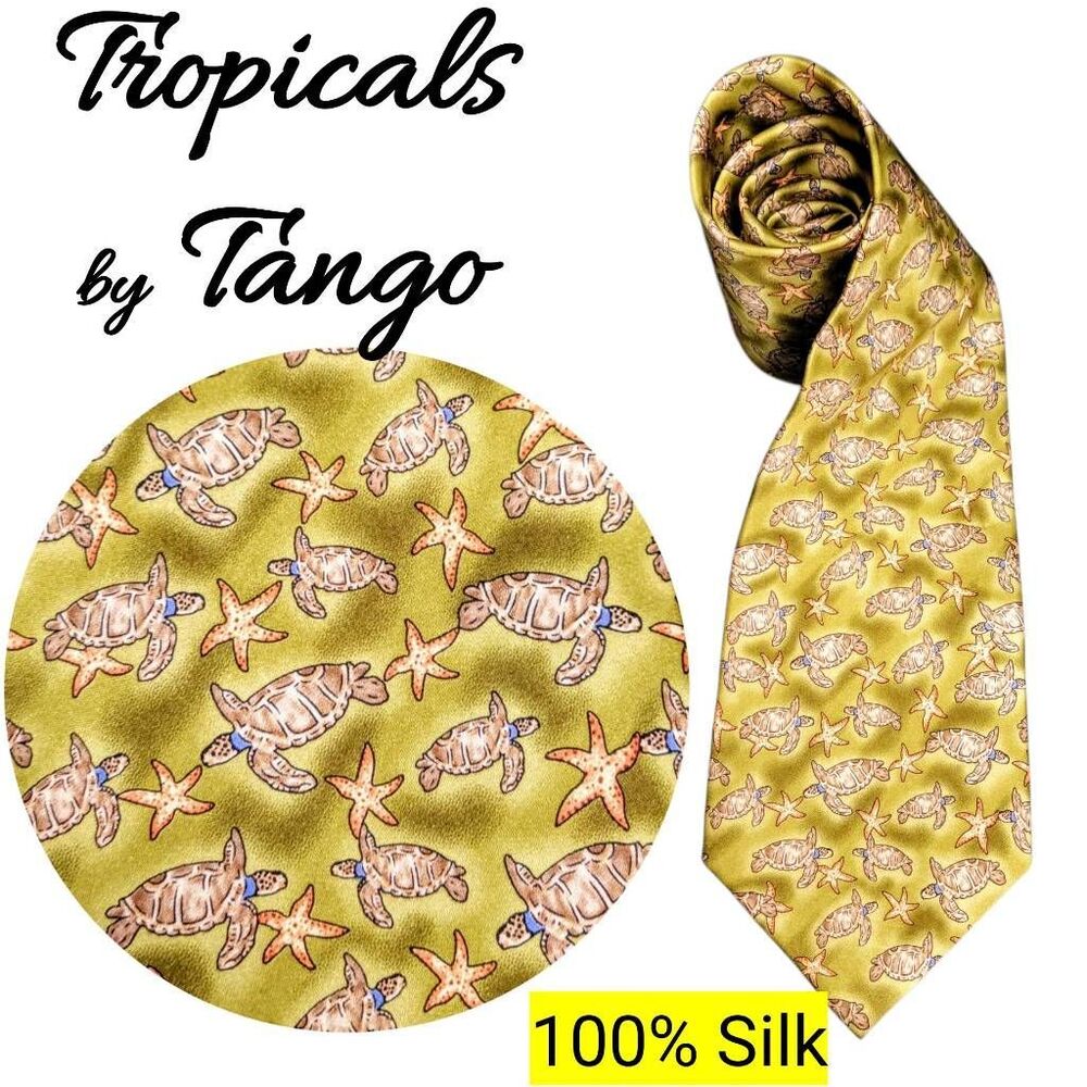 Sea Turtle Star Fish Tropical Green Necktie Tie by Tango